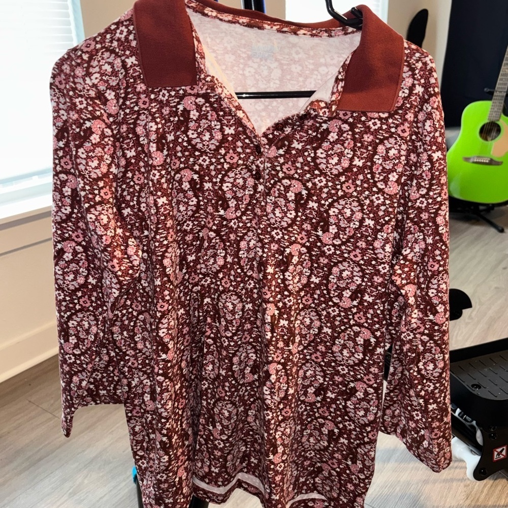 Lands' End Burgundy Floral Women's Blouse XL